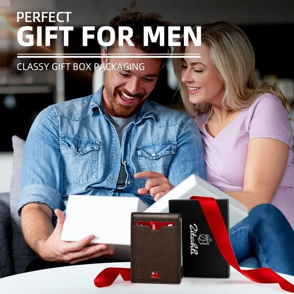 Men's Chocolate Premium Vegan Leather Wallet Slim Blocking Credit Card Design - Picture 7 of 8